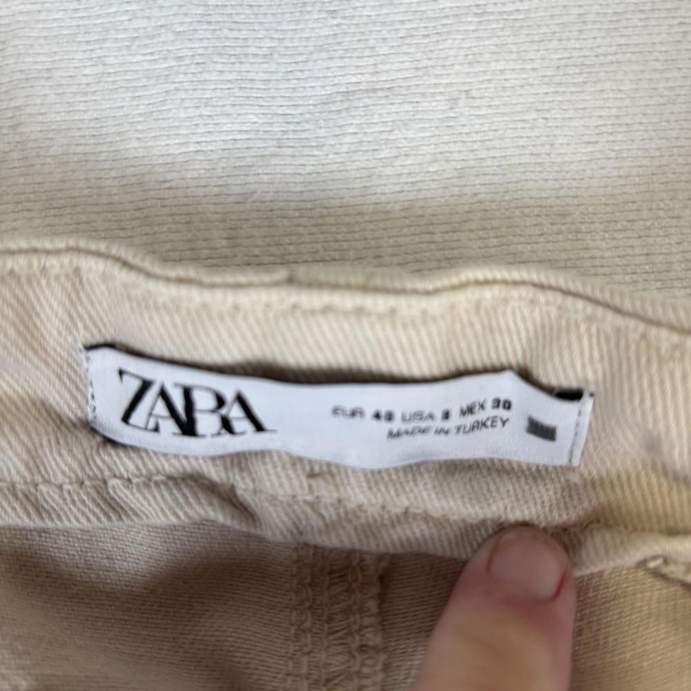 Zara Women's Cropped Wide Leg Beige Denim Pants Size 8 - Picture 7 of 9